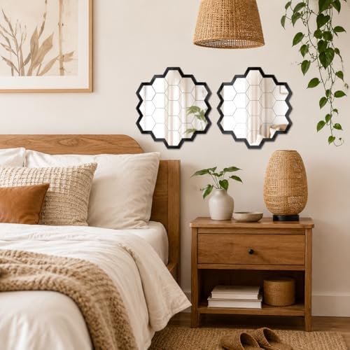 3pcs Hexagon Wall Mirror Decor, Self Adhesive Mirror Stickers, Decorative Mirror Tiles for Bedroom Bathroom Living Room Entryway Modern Moroccan Boho Wall Accents - Image 6