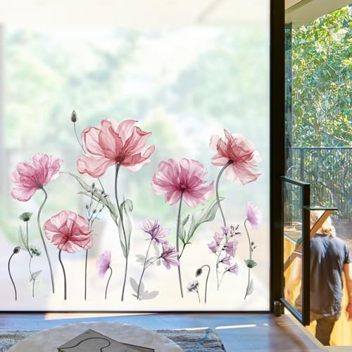 decalmile Poppy Flower Pink Floral Blossom TV Wall Decals Stickers - Image 2