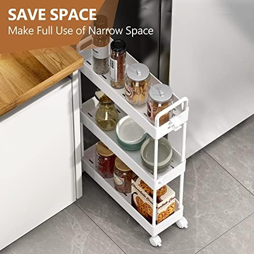 SOLEJAZZ Slim Rolling Storage Cart Skinny Bathroom Organizer, 3 Tier, White - Image 4