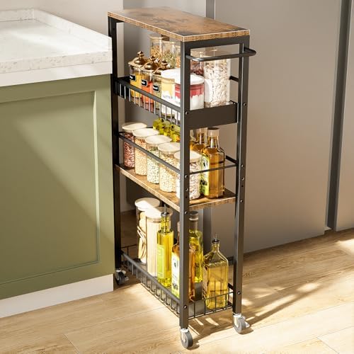 Slim Rolling Storage Cart, 4 Tier Narrow Storage Cart, 7.1in(W) by Kssiaz