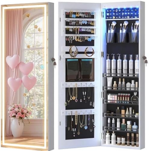 LVSOMT Wall Mounted Jewelry Organizer with Full Length Mirror, 42.5", White by DecorateHomeatEase