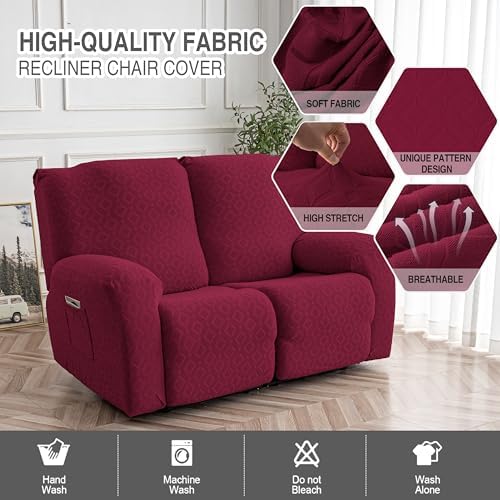 Genina Waterproof Recliner Loveseat Cover,2 Seat Couch Cover,Wine Red - Image 2