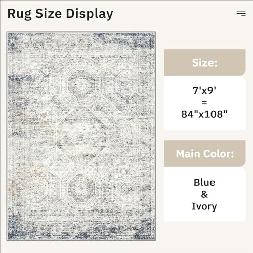 Soalmost 7x9 Area Rug for Living Room Washable Rugs Non-Slip Blue/Ivory - Image 5