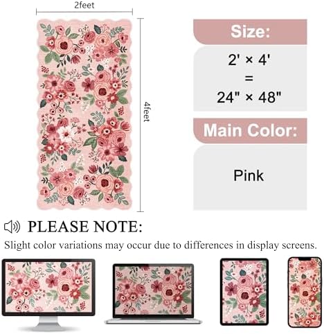 DUKINO 2x4 Rug for Entryway, Floral Washable Kitchen Rugs Non Slip, Pink - Image 2