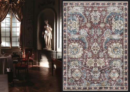 RUGSURE Washable Area Rugs - Perfect for Living Room, Bedroom, Kids Room, Nursery - Stain & Water Resistant Non-Slip, Pet & Child Friendly, Vintage Tribal Area Rugs (Rust and Blue, 4' x 6') - Image 2
