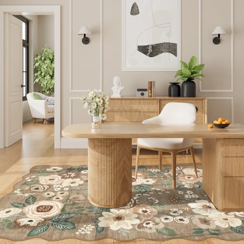 DUKINO 3x5 Area Rugs Non Slip Floral Washable Rug for Bedroom, Light Taupe - Image 5
