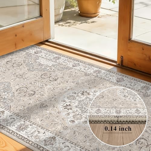 Washable Entryway 3x7 Runner Rug: Farmhouse Kitchen Hallway Rug Runner Wide Soft Water Resistant Floor Mat for Bathroom Nursery Non Slip Indoor Carpet for Living Room Bedroom Dining Room(3x7,Beige) - Image 2