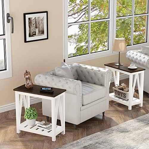 ChooChoo Farmhouse End Table, Narrow Side Table with Shelf - Image 4