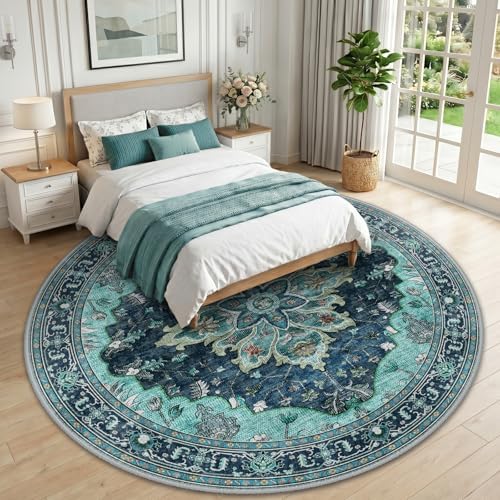 RELEANY Washable Area Rug, Round 10ft, Teal - Image 2