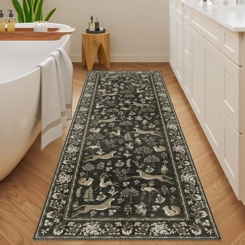 DUKINO 2x6 Runner Rug, Washable Animal Kitchen Rugs Non Slip Charcoal Black - Image 5