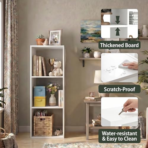 WannabeMyself【Sturdy Build&Easy Assembly】 3 Cube Storage Organizer with Anti-Tipping Kits,Reversible Open Back Book Shelf, Bookcase for Living Room,Bedroom,Entrance Hall,Office,12.2×11.4×35.9,White - Image 3