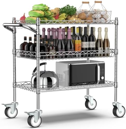Leteuke 3 Tier Rolling Carts with Wheels, Heavy Duty Rolling Utility Cart by Leteuke