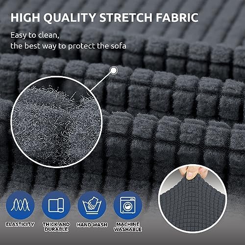 KEKUOU Stretch Loveseat Couch Cover, 2 Cushion Couch Slipcover,Charcoal - Image 5