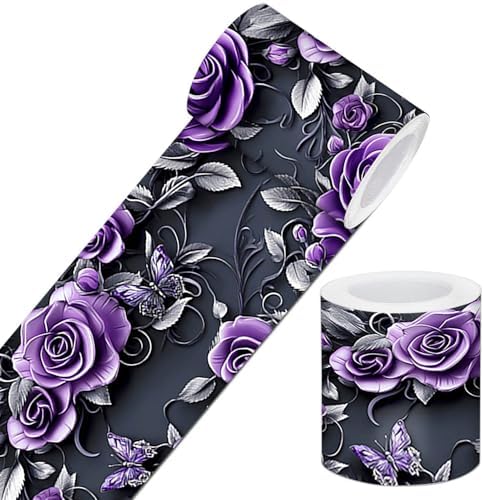 IVN Wallpaper Border Peel and Stick Wall Violet Rose Butterfly 4x196 Inch by IVN