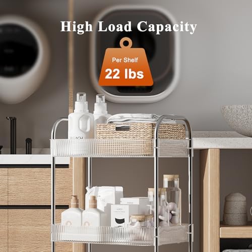 STARLATTA 3 Tier Rolling Cart with Lockable Wheels, Clear Acrylic Utility Trolley with Handle, Heavy-Duty Storage Organizer for Kitchen Bathroom Nursery Laundry - Snack Book Craft Organizer (Clear) - Image 5