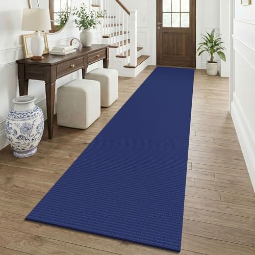 KOZYFLY Cotton 2.5'x12' Runners Rugs for Hallway, Long Washable Runner Rug, Woven Non Slip Kitchen Runner, Braided Entryway Rug, Floor Carpet for Entry, Aisle, Hall, Deep Navy Blue by KOZYFLY