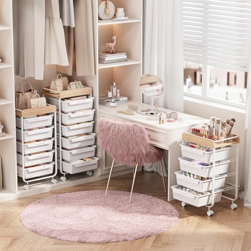 SYKIARIOL Rolling Cart with 5 Drawers,Art Craft Cart,White - Image 6