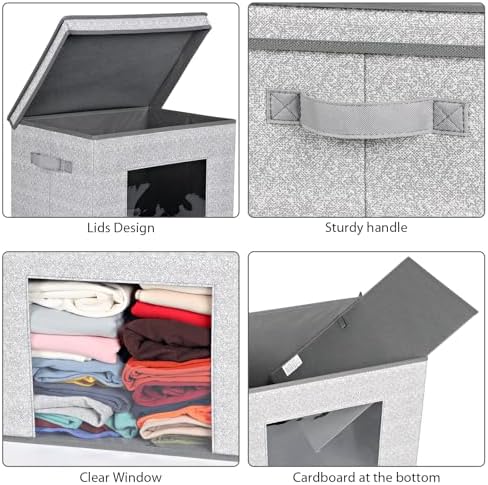 Univivi Fabric Storage Bins with Lids for Closet, 4 Pack, Grey - Image 4