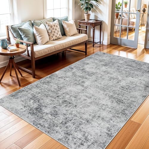 Living Room Area Rug 3x5 - Modern Abstract Washable Bedroom Rugs with Non Slip Rubber Backing Indoor Low Pile Carpet for Office Nursery Soft Ultra Thin Home Decor Floor Mat for Bathroom 3x5 Grey by YOUFORTONG