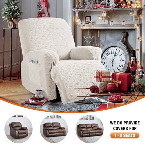 VANSOFY Stretch Recliner Chair Cover, Slipcover, Off White, 1 Seater - Image 5