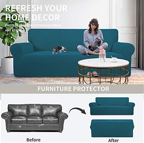Easy-Going Stretch Oversized Loveseat Couch Covers Washable Peacock Blue - Image 4