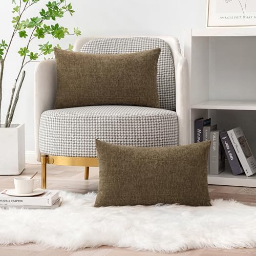 MIULEE Soft Chenille Fall Lumbar Throw Pillow Covers Coffee 12x20 Inch - Image 5