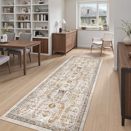 Madane Hallway Runner 3x8, Kitchen Rugs Washable Entry Rug, Brown/Gold - Image 4