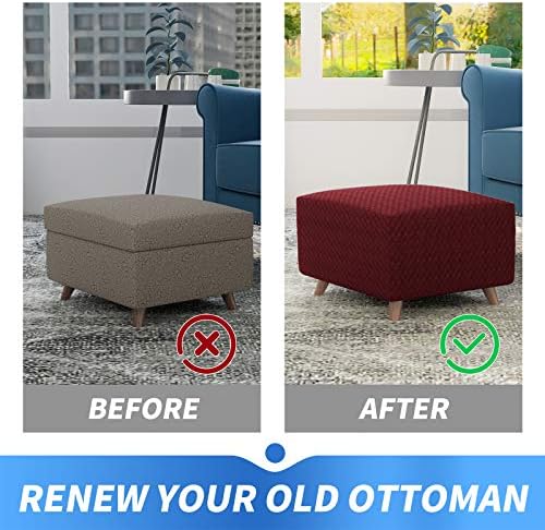 MAXIJIN Jacquard Ottoman Cover Slipcovers Folding Storage Stool Furniture Protector Cover Soft Thick Rectangle Foot Rest Slipcover with Elastic Bottom (Ottoman X-Large, Wine Red) - Image 4