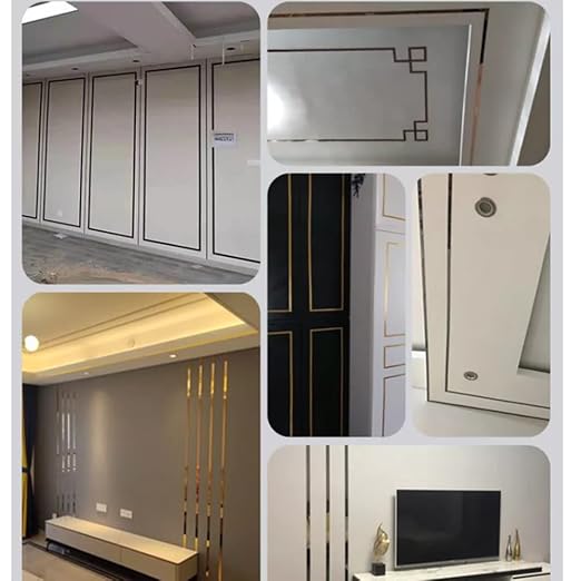 Metallic Gold Mirror Border Trim Peel and Stick PVC Wall Molding Trim Tape Self Adhesive Shiny Gold Decorative Trim for TV, Wall, Mirror, Door, Wardrobe (1/2 in X 16.4 FT, Gold) - Image 9