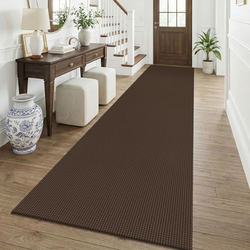 KOZYFLY Cotton 3x12 Runners Rugs for Hallway, Long Washable Runner Rug, Woven Non Slip Kitchen Runner, Braided Entryway Rug, Floor Carpet for Entry, Aisle, Hall, Brown/Dark Brown by KOZYFLY