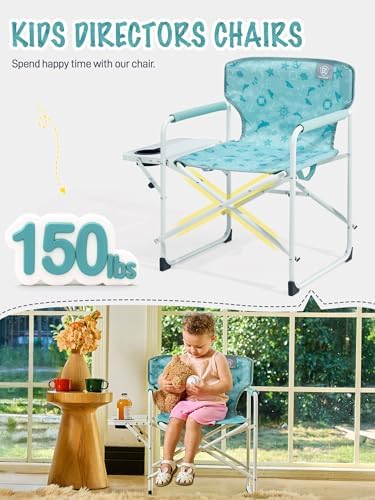 EVER ADVANCED Kids Directors Chair with Side table for Camping, RV & Sports, Padded Kid Outdoor Seat with Safety Lock, Lightweight Portable Camp Chairs for Beach, Balcony, Patio, Supports 150lbs Green - Image 5