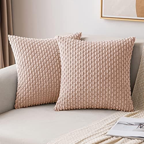 MIULEE Decorative Throw Pillow Covers 18x18 Pink Textured Corduroy by MIULEE
