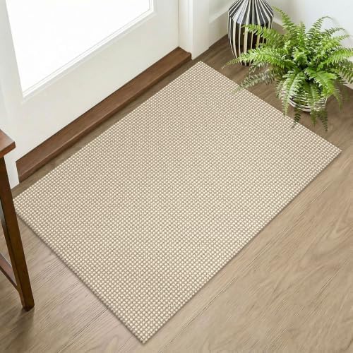 KOZYFLY Indoor Door Mat 2x3 ft Small Area Rugs Washable Front Door Mat Non Slip Rubber Backed Entryway Rug Cotton Entrance Doormat for Front Porch Bathroom Kitchen Bedroom, Ivory Beige by KOZYFLY