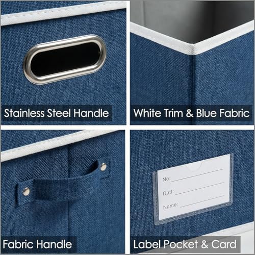 PRANDOM Storage Bins with Lids [3-Pack] Linen Fabric Foldable Storage Boxes Organizer Containers Baskets Cube with Cover for Bedroom Closet Office Royal Blue(23.4X15.9X11.4) - Image 6