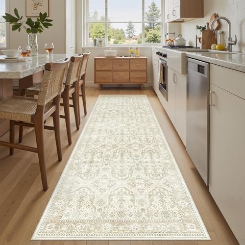 Soalmost Washable Runner Rug 2'6"x8' Kitchen Hallway Runners Beige/Brown - Image 4