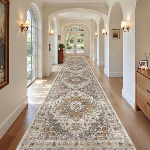 Madane Hallway Runner Rug 3x20 Washable Kitchen Runners 20ft, Turmeric/Grey - Image 3