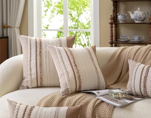 Cethom Boho Throw Pillow Covers 18x18 Inch Set of 2, Brown Textured Decorative Couch Pillow Cases for Farmhouse Home Decor, Accent Cushion Cover for Sofa, Bed, Living Room, Bedroom - Image 6