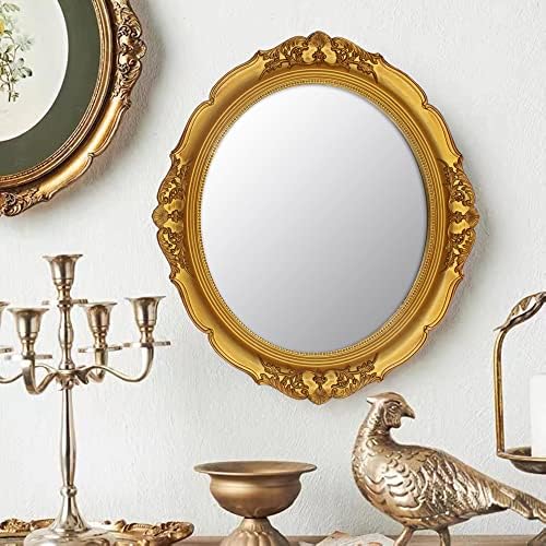 YCHMIR 14.8 x 13.1 inch Oval Wall Mirror Vintage Style Wall Mounted (Gold) - Image 2