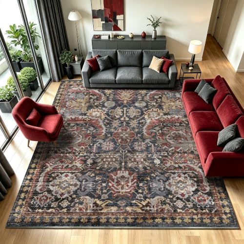 RUGSURE Washable Area Rugs - Perfect for Living Room, Bedroom, Kids Room, Nursery - Stain & Water Resistant Non-Slip, Pet & Child Friendly, Vintage Tribal Area Rugs (Rust, 9' x 12') by RUGSURE