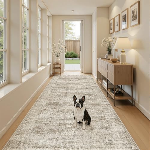 Soalmost Washable 4x8 Hallway Runner Rug Non-Slip Kitchen Entry Rugs Brown - Image 2