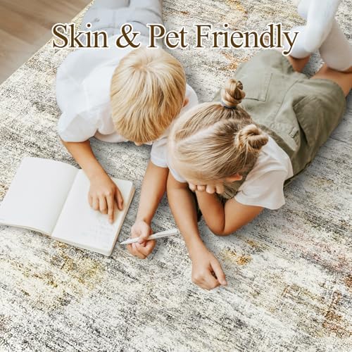 Soalmost Washable Area Rug 8x10 Large Soft Living Room Rugs Grey/Rust - Image 3