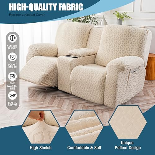 Genina Waterproof Recliner Loveseat Cover,2 Seat with Console,Beige - Image 4