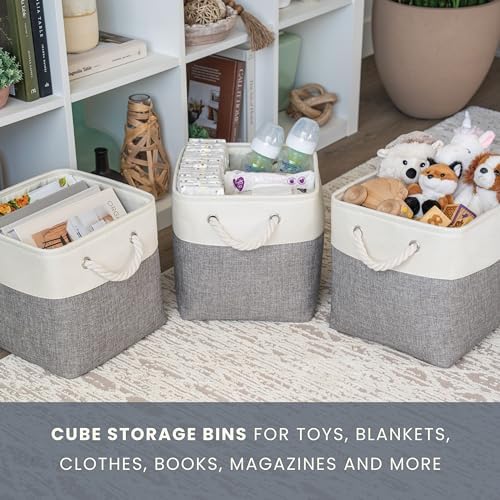 OrganiHaus 12x12 Cube Storage Bins, 4-Pack Fabric Cubes, Rope Handles - Image 6
