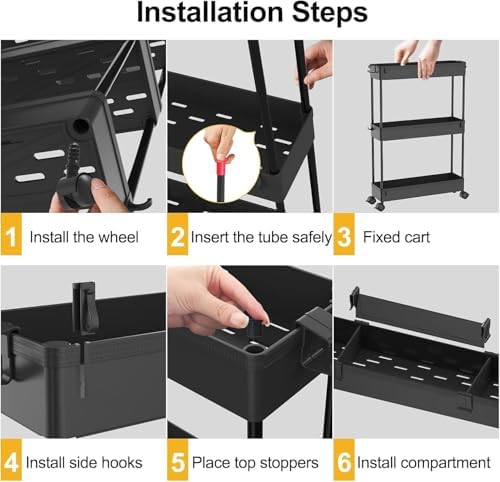SPACELEAD 2-piece Set Slim Storage Cart 3 Tier,Bathroom Organizer Rolling Utility,Mobile Shelving Unit Slide Out for Office, Kitchen, Laundry Room & Narrow Places - Image 6