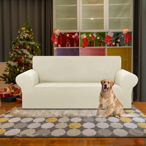 KEKUOU Stretch Loveseat Couch Cover, 2 Cushion Couch Slipcover,Beige - Image 2