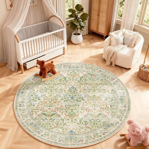 Washable Round Rugs for Bedroom 4ft: Living Room Rug Stain Resistant Non Slip Low Pile Ultra Soft Faux Wool Small Circle Rugs for Kitchen Entryway Nursery Dorm Home Office Bathroom Entrance Indoor - Image 6