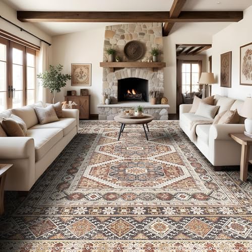 Large Rugs for Living Room: 10x14 Area Rugs Farmhouse Indoor Machine Washable Rug Non-Slip with Rubber Backed Oriental Carpets 10x14 Brick by Ksrau