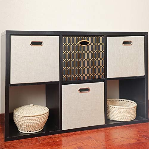 Posprica Foldable Storage Bins,13×13 Storage Cubes Basket Containers for Shelf Cabinet Bookcase Boxes,Thick Fabric Drawers - Set of 2, Beige - Image 7