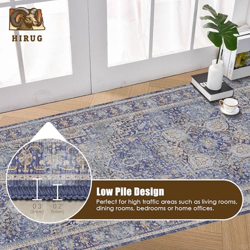 Washable Area Rug 2'6'' x 8' Vintage Traditional Persian Mat - Foldable Distressed Non-Slip Machine Washable Carpet for Living Room Bedroom Kitchen Home Decor - Indigo and Gold - Image 5
