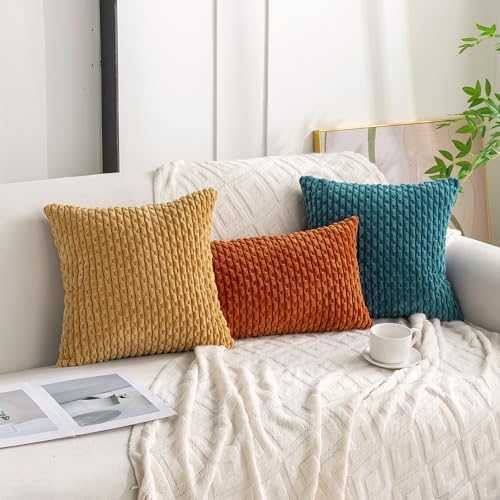 Set of 4 Teal Decorative Throw Pillow Covers 18x18 Inch Corduroy Pillow Covers for Bed Couch Sofa Living Room Soft Square Cushion Cases - Image 3